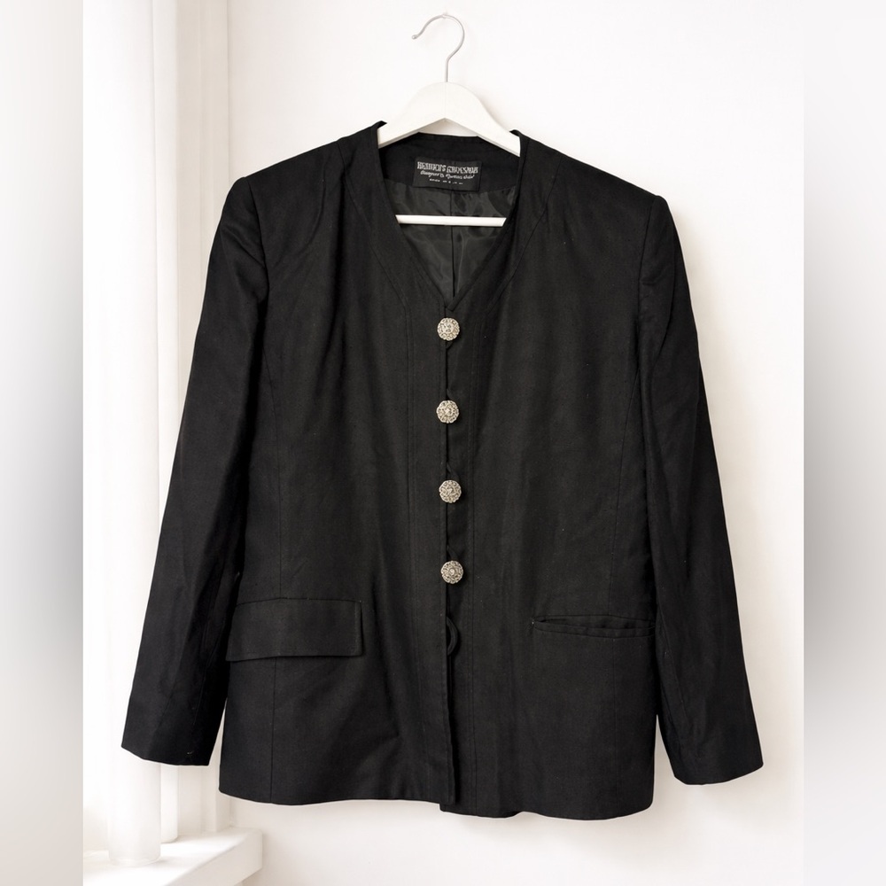 Herbert Grossman Saks Fifth Avenue Vintage Black Jeweled Button Blazer 12